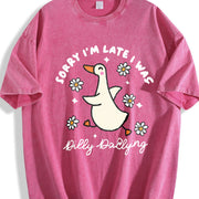 Sorry I'm Late I Was Dilly Dallying Goose for Him vintage washed oversized T-shirt in Red