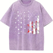 Retro-revival American Flag Distressed Ink Sand- Feel Vintage Washed T-Shirt in Purple