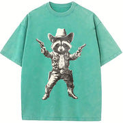 Cowboy Raccoon Retro Raccoon Vintage Washed T-Shirt in Blue