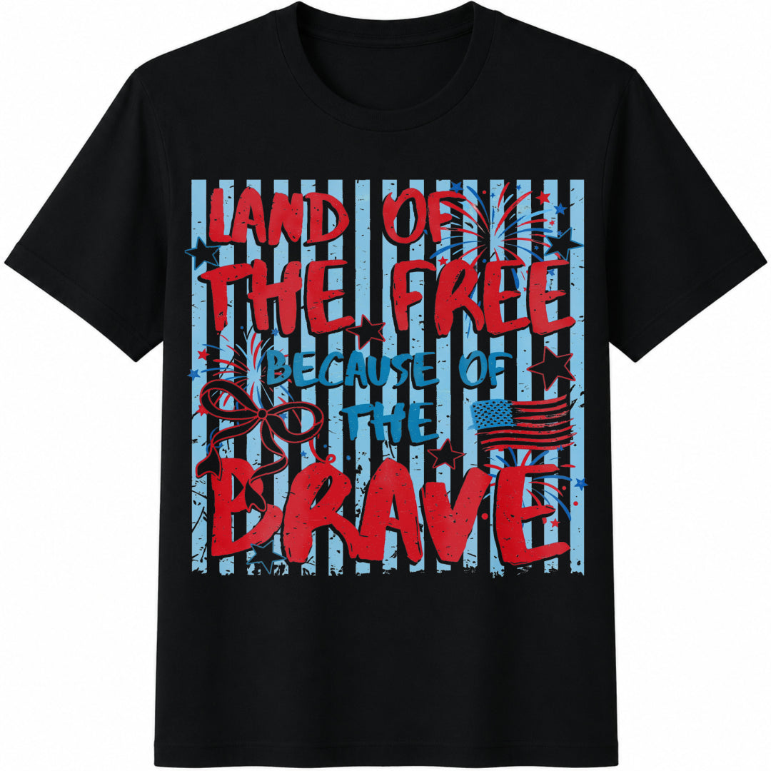 Land of the Free Because of the Brave Cotton T-Shirt in Black