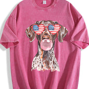 Patriotic Pointer 4th of July Vintage Washed T-Shirt in Red