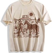 Cowgirl Desert Horse Vintage Washed T-Shirt in Beige