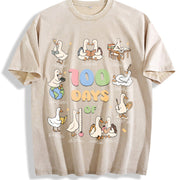 100 Days of School Goose Teacher Vintage Washed T-Shirt in Beige