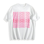 Jesus Loves You Pink Retro Christian Faith Minimalist Cotton T-Shirt in White