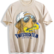 Twisted Tea Golden Retriever Dog Vintage Washed T-Shirt in Beige