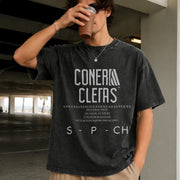 Distressed Athletic Typography Vintage Washed T-Shirt in Black