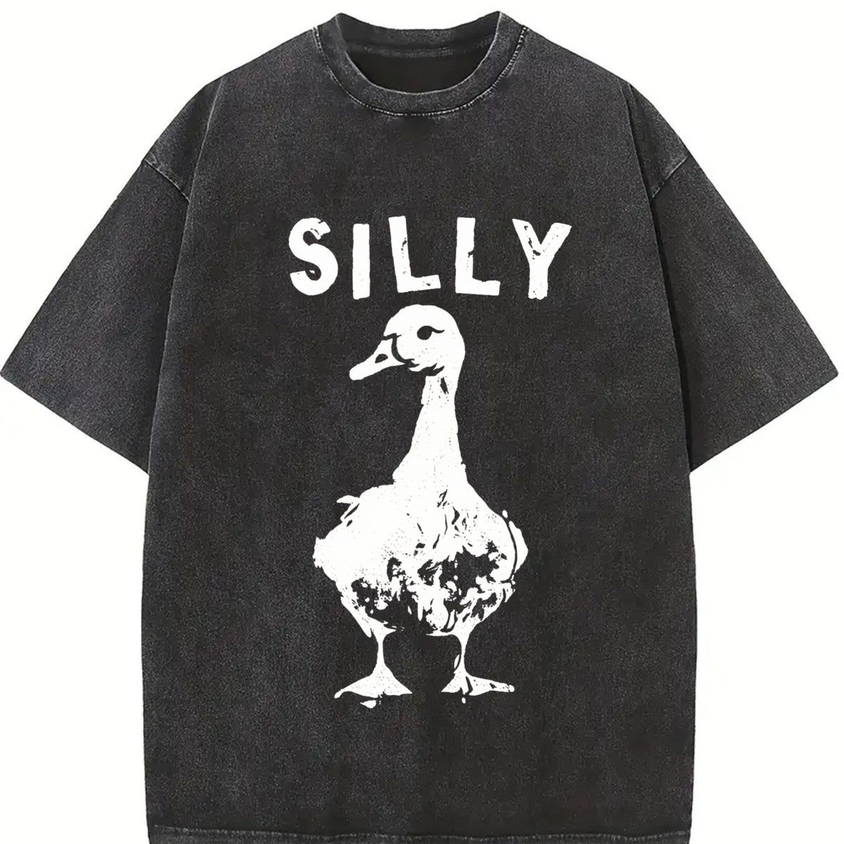 Silly Goose Distressed Boxy Classic Animal Meme Y2K Vintage Washed T-Shirt in Black