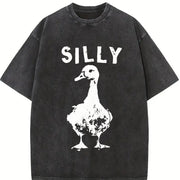 Silly Goose Distressed Boxy Classic Animal Meme Y2K Vintage Washed T-Shirt in Black