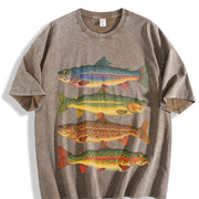 Trout Fish Retro Fish Vintage Washed T-Shirt in Brown