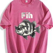 Fih Fish 90s Vintage Washed T-Shirt in Red
