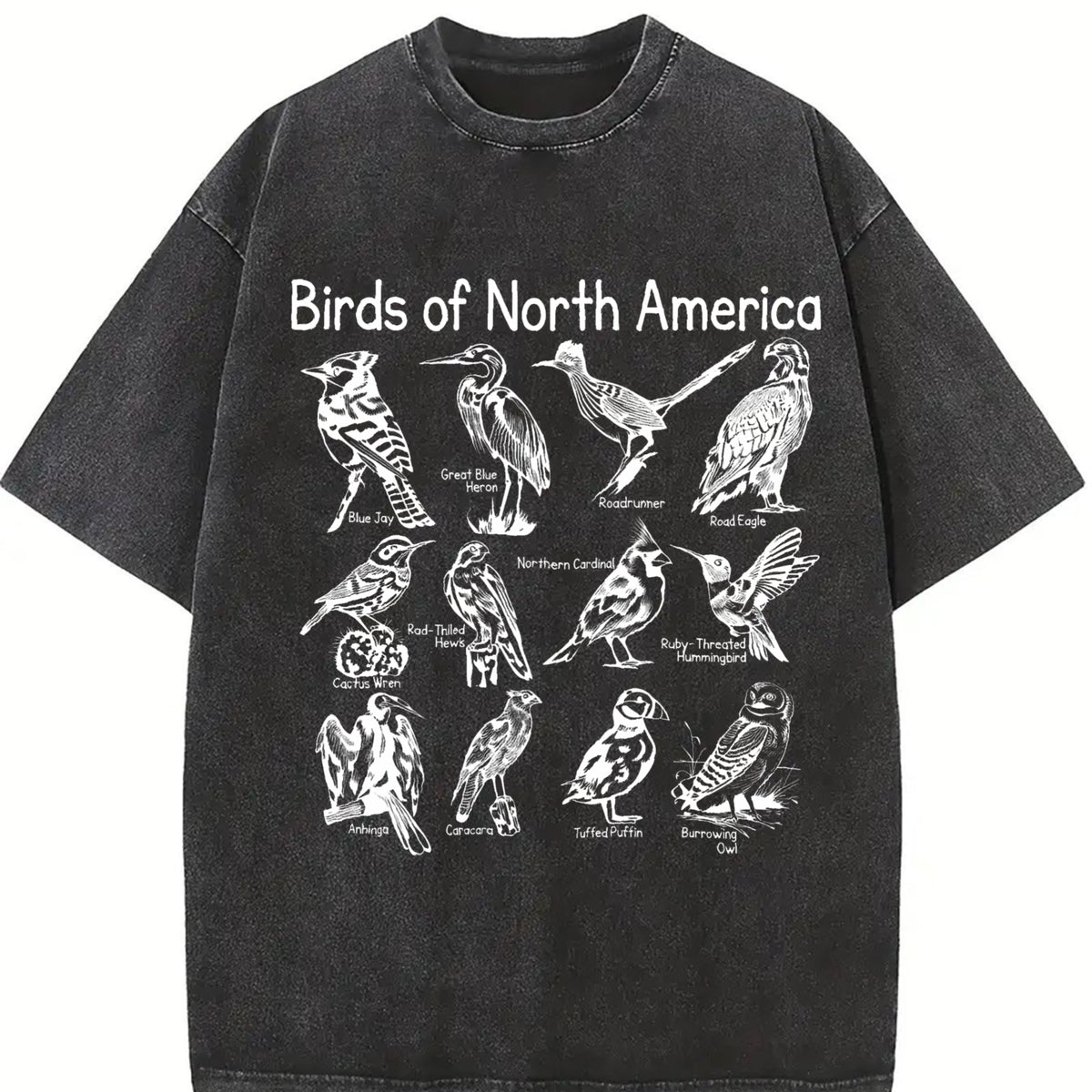 Birds of North America Vintage Washed T-Shirt in Black