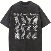 Birds of North America Vintage Washed T-Shirt in Black