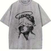 Angel Statue Tank Gothic Sleeveless Muscle Vintage Washed T-Shirt in Gray