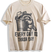 Raccoon Every Day Is Trash Day 90's Vintage Washed T-Shirt in Beige