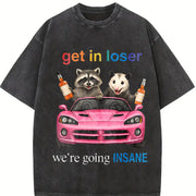 Raccoon Opossum: Get in Loser Meme Vintage Washed T-Shirt in Black