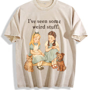 Weird Stuff Quote Sarcastic Retro Humor Vintage Washed T-Shirt in Beige