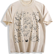 Retro Geese in Space 90s Vintage Washed T-Shirt in Beige