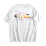 Puppy Patriotic Cartoon Friends Cotton T-Shirt in White