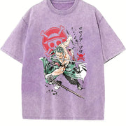 Anime Streetwear Character vintage washed oversized T-shirt in Purple