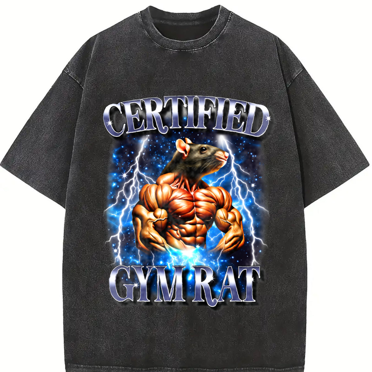 Certified Gym Rat 90s Vintage Washed T-Shirt in Black
