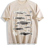 Northern Pike Fish 90s Vintage Washed T-Shirt in Beige