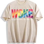 Woke Is Not An insult Social Justice Human Rights vintage washed oversized T-shirt in Beige