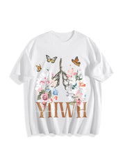 YHWH Yahweh Floral Christian Cotton T-Shirt in White