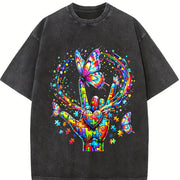 For the Urban Explorer & Grunge Vibes: Rainbow Hand Rock Vintage Washed T-Shirt in Black