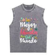 The Best Grandma in the World Vintage Washed Tank Top in Gray