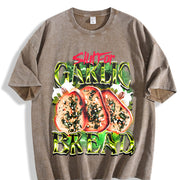 Garlic Bread Retro Meme Food Vintage Washed T-Shirt in Brown