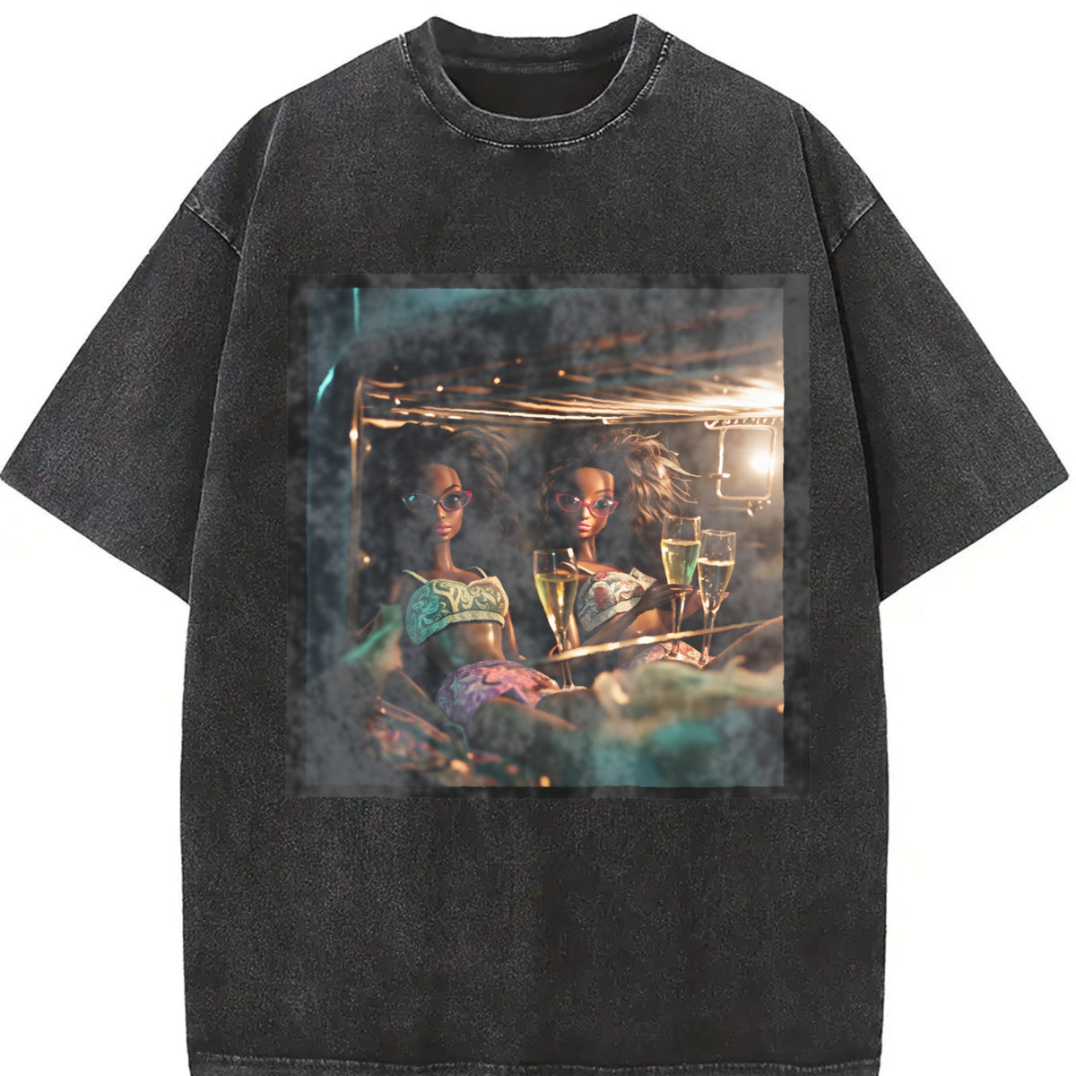 Glam Dolls in a Car Vintage Washed T-Shirt in Black