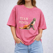 Team Punch Monkey – Funny Cute Animal Graphic vintage washed oversized T-shirt in Red