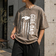 Girl Dad Proud Dad of Girl Vintage Washed T-Shirt in Brown
