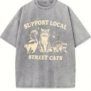 Support Local Street Cats Raccoon Skunk vintage washed oversized T-shirt in Gray