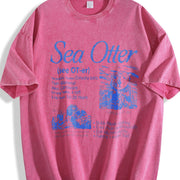 Sea Otter 90s Retro Animal Facts Info Vintage Washed T-Shirt in Red