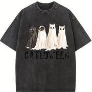 Catloween Cat Costume Vintage Washed T-Shirt in Black