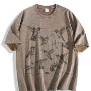 Hummingbird 90s Tattoo Vintage Washed T-Shirt in Brown