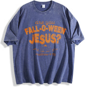Fall-O-Ween Jesus vintage washed oversized T-shirt in Blue