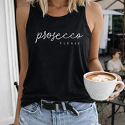 Prosecco Please Women's Color Cotton Tank Top in Black
