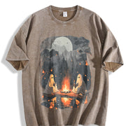 Teacher Halloween Ghost Book Reading Camping Vintage Washed T-Shirt in Brown