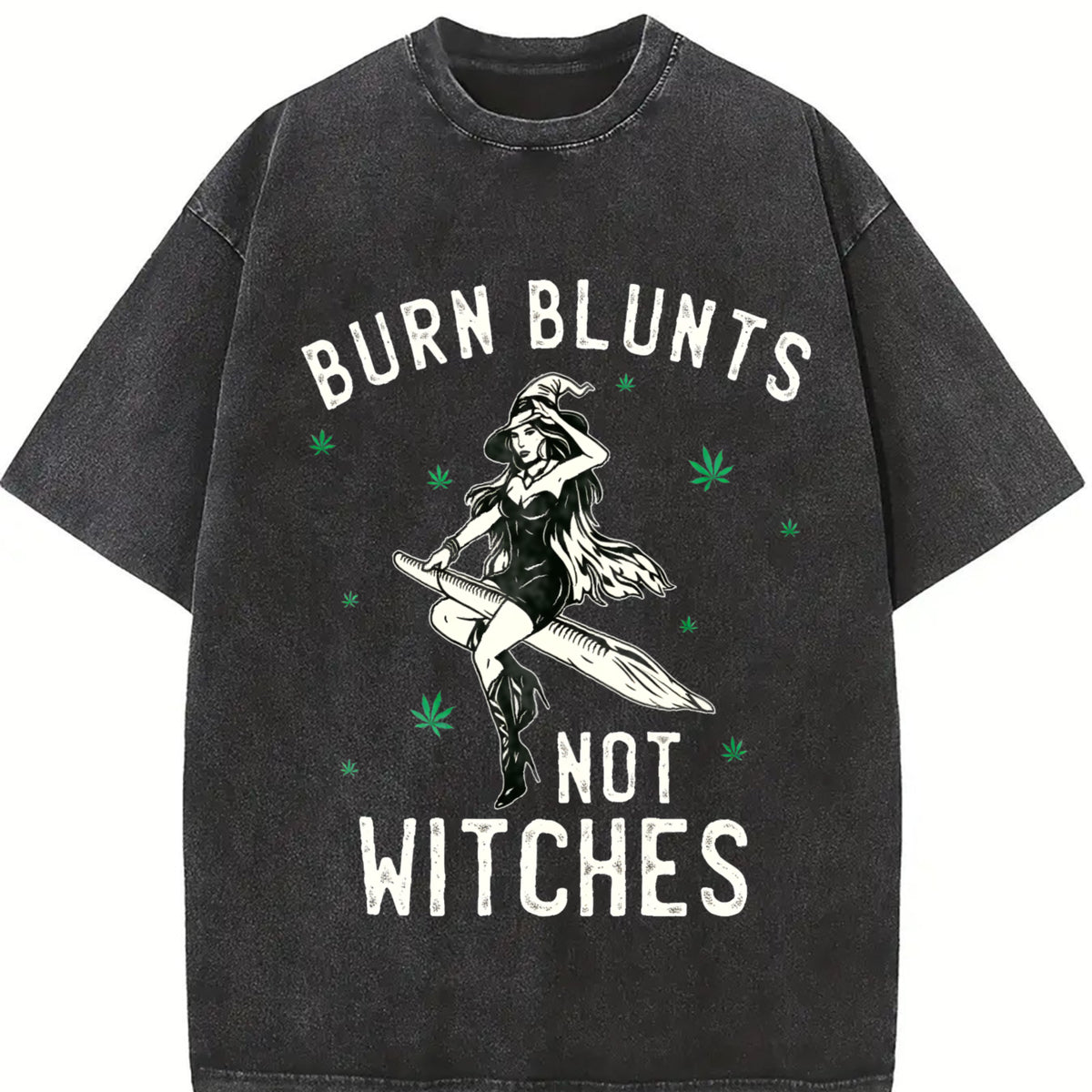 Burn Blunts Not Witches Marijuana Weed Smoker Stoner vintage washed oversized T-shirt in Black