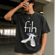 Fih Shoes Fish Misspelled Fish Meme Fih Calling Humor Vintage Washed T-Shirt in Black