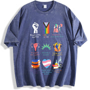 Big Fan of Human Rights vintage washed oversized T-shirt in Blue