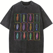 Sardines Tin Fish 90s Tomato Girl Ocean Coastal Grandma vintage washed oversized T-shirt in Black