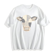 Faux Patchwork Cow Cotton T-Shirt in White