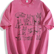 Lynx Cat 90s Tattoo Vintage Washed T-Shirt in Red