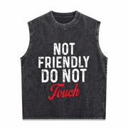 Not Friendly Do Not Touch Humor Black Essential Vintage Washed Tank Top in Black