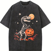 Skeleton Dinosaur Halloween vintage washed oversized T-shirt in Black