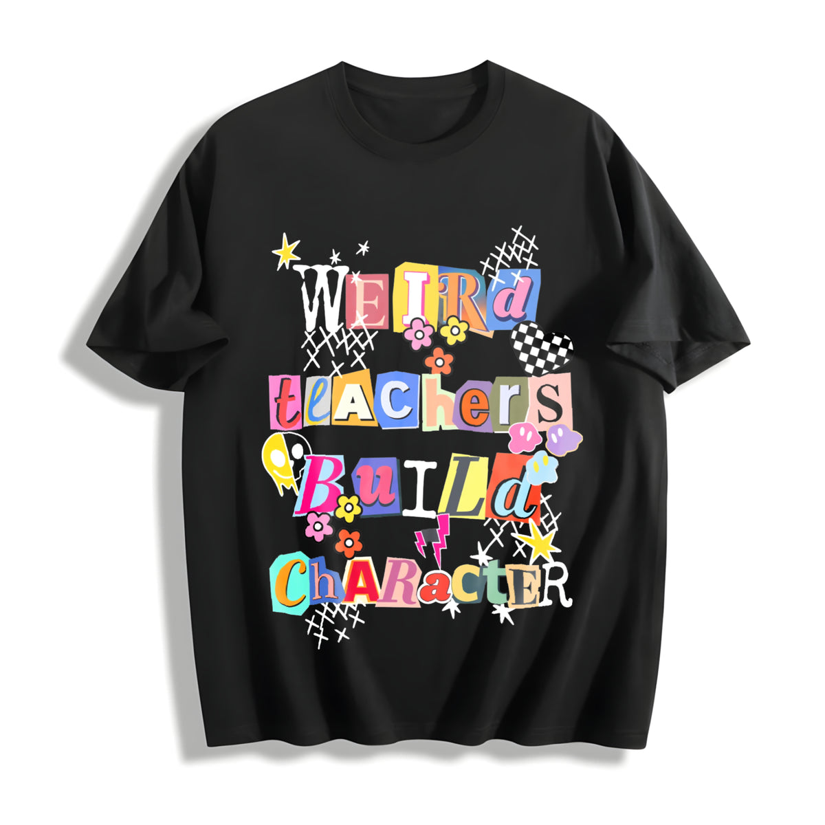 Weird Teachers Build Character Cotton T-Shirt in Black