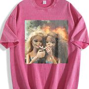 Two Glam Dolls Smoking Vintage Washed T-Shirt in Red